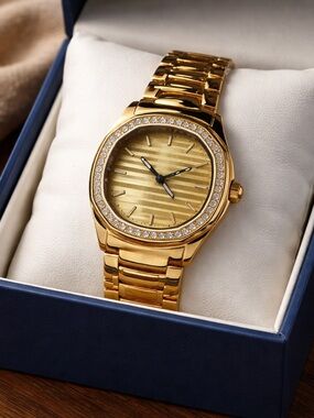 New Montres Prestige Women's watch Gold-Tone Crystal Bezel Bracelet Watch 🔥🔥🔥